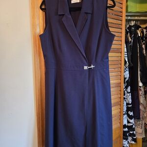 Calvin Klein Sleeveless Navy Wrap-Front Midi Dress